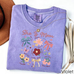 She Is Mom Shirt, Coquette Mother's Day Shirts, Religious Bow T-Shirts, Floral Mama Gift, Bible Verse Mom T-Shirt, Boho Floral Mama Crewneck