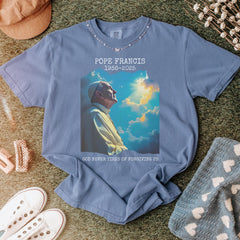 Pope Francis Memorial T-Shirt - Comfort Colors Tee, God Never Tires of Forgiving Us, Christian Tribute Tshirt, Faith Shirt