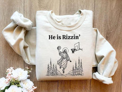 He is Rizzin' Sweatshirt, He is Rizzin', Funny Jesus Shirt, Humour Easter T-Shirt, Jesus Playing Basketball, Jesus Christ Faith