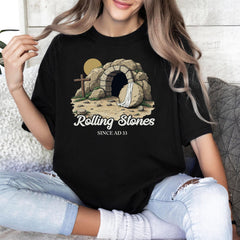 Rolling Stones Shirt, He is Risen T Shirt, Jesus Christ Shirt, Gift For Christian, Faith-Based Graphic Tee, Gift For Her, Bible Verse Shirt