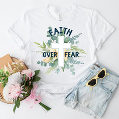 Faith Over Fear Christian t shirt Floral Christian Clothing Cross Trendy Christian Sweatshirt Faith Based Sweater Catholic Gift Bible Shirt