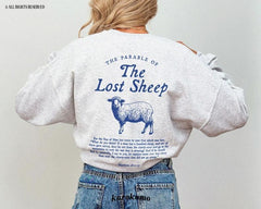 2 sided Parable of the Lost Sheep Bible Verse Crewneck Faith Based Clothing Worship Gospel Sweatshirt Minimalist Christian Catholic Religious Gifts