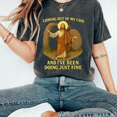 Jesus Coming Out Of My Cave And I've Been Doing Just Fine T-shirt, Christian Rolling Stones Sweatshirt, Faith Based Shirt, Jesus Lover Gift