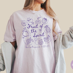 Fruit of the Spirit Christian Tshirt, Doodle Bible Verse Shirt, Preppy Oversized Beach Tee, Trendy Farmer's Market Jesus Faith Apparel