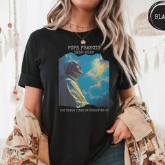 Pope Francis Memorial T-Shirt - Comfort Colors Tee, God Never Tires of Forgiving Us, Christian Tribute Tshirt, Faith Shirt