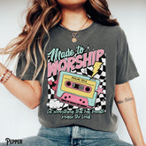 Comfort Colors, Retro Christian Shirt, Made to Worship, Praise, Cassette Tape Tee, Vintage T-shirt, Bible Verse, Faith, Religious, Gift