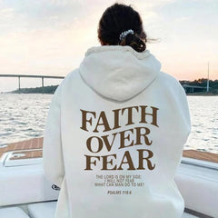 2 Sided Faith Over Fear Christian Hoodie Unisex Sweatshirt with Bible Verse, Trendy Aesthetic, and Comfort Colors