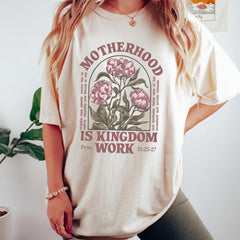 Retro Comfort Mom Tshirt, Motherhood Is Kingdom Work Shirt, Mothers Day Sweatshirt, Christian Mom Gift, Religious Mom Tee, Mother Day Outfit