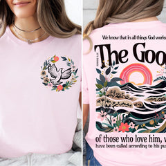 2 sided We Know That In All Things God Works For The Good Shirt, Jesus Tee, Christian Shirt, Inspirational T-shirt, Faith Sweatshirt, Faith Love Tee