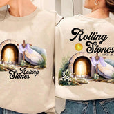 2 sided Rolling Stones He Is Risen shirt, Funny Easter Christian, apparel, Religious Resurrection shirt