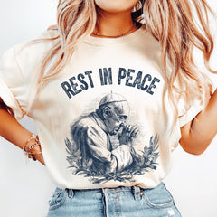 Rest in Peace Pope Francis T-Shirt � Memorial Catholic Shirt � Tribute Christian Tee � Prayer Graphic Vintage Sketch