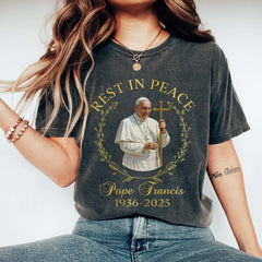 RIP Pope Francis shirt - 1936-2025, Rest In Peace Pope Tribute shirt, Black and White Pope Graphic, Catholic apparel, Pope Memorial shirt