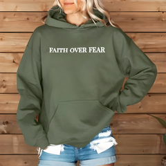 2 Sided Faith Over Fear Christian Hoodie Unisex Sweatshirt with Bible Verse, Trendy Aesthetic, and Comfort Colors