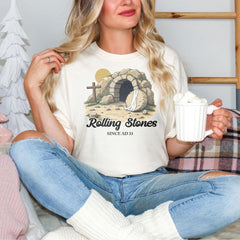 Rolling Stones Shirt, He is Risen T Shirt, Jesus Christ Shirt, Gift For Christian, Faith-Based Graphic Tee, Gift For Her, Bible Verse Shirt