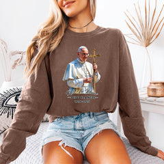 Rest In Peace Pope Francis Sh?rt Pope 1936-2025 Tee Pope Tribute with Cross Long Sleeve Religious Sweater Catholic Shirt