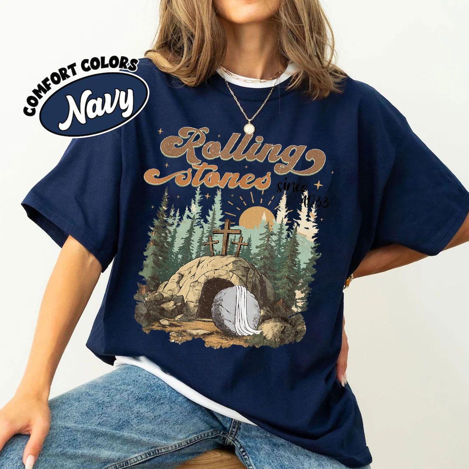 Comfort Colors Rolling Stones T-Shirt, Trendy Easter Clothing, Jesus Christ Shirt, Gift For Christian, Faith-Based Graphic Tee, Gift For Her