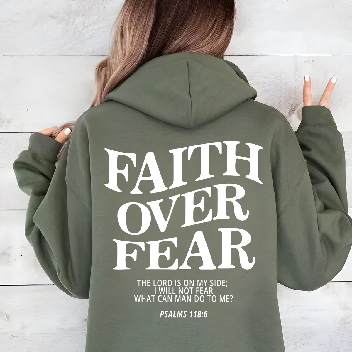 2 Sided Faith Over Fear Christian Hoodie Unisex Sweatshirt with Bible Verse, Trendy Aesthetic, and Comfort Colors