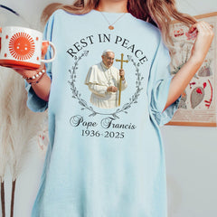 RIP Pope Francis shirt - 1936-2025, Rest In Peace Pope Tribute shirt, Black and White Pope Graphic, Catholic apparel, Pope Memorial shirt
