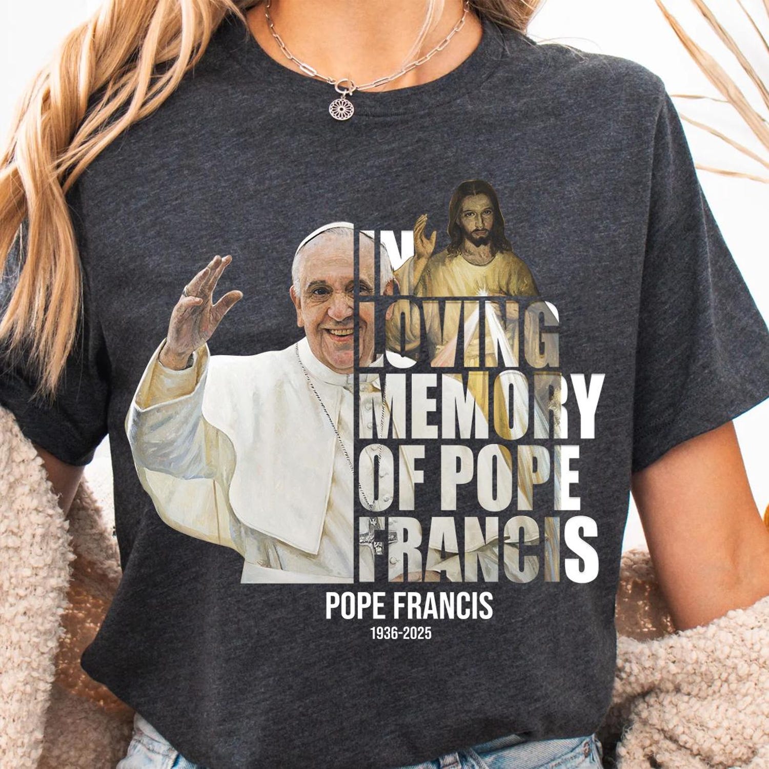 In Loving Memory of Pope Francis Jesus and Pope Art Catholic Memorial shirt, RIP Pope Francis shirt Gift