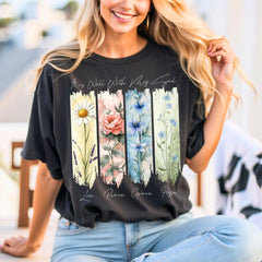 It Is Well With My Soul shirt, Bible Verse Floral apparel, Christian Wildflower shirt, Retro Boho Faith, Birth Flower shirt