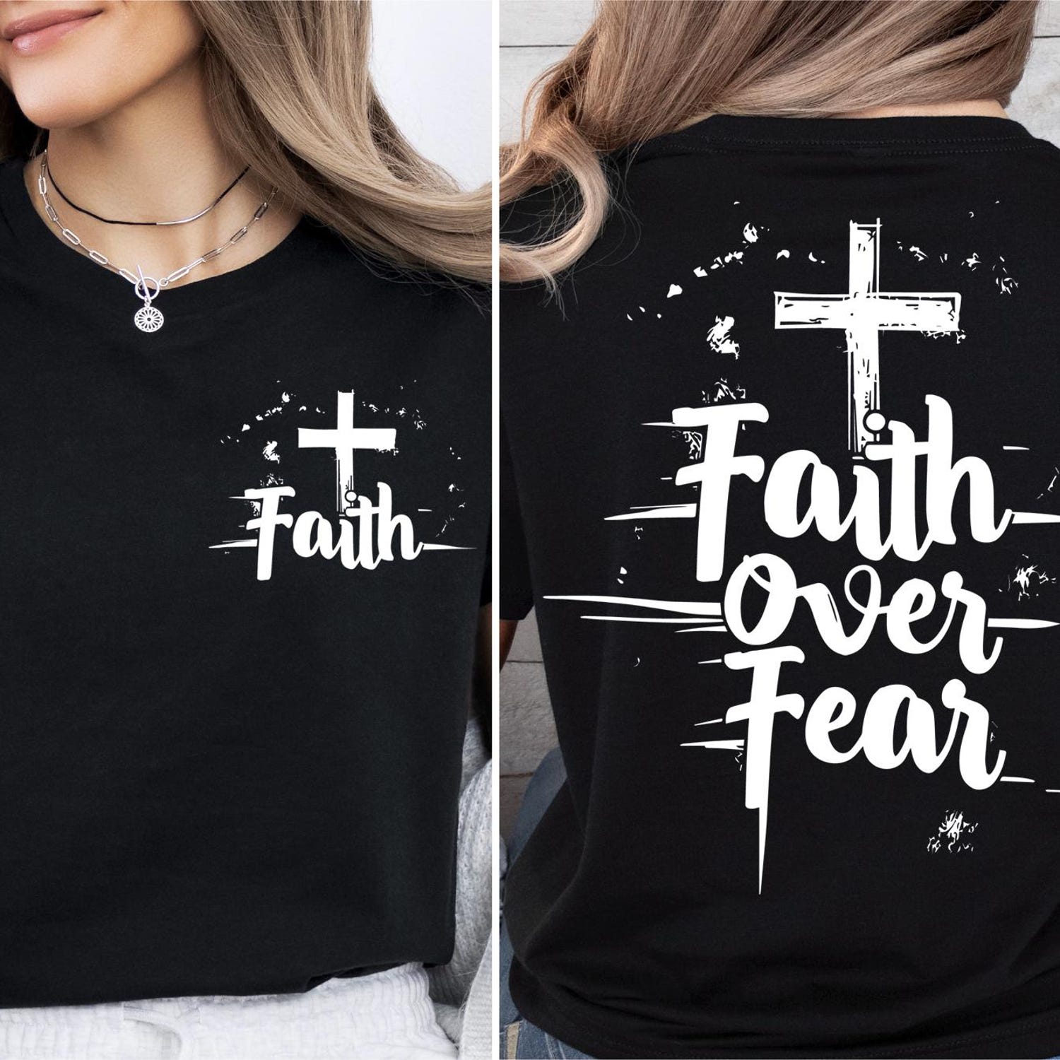 2 sided Faith Over Fear Shirt, Religious Sweatshirt, Bible Verse T-Shirt, Inspirational Christian Sweater, Motivational Faith Shirt, Cross T-Shirt