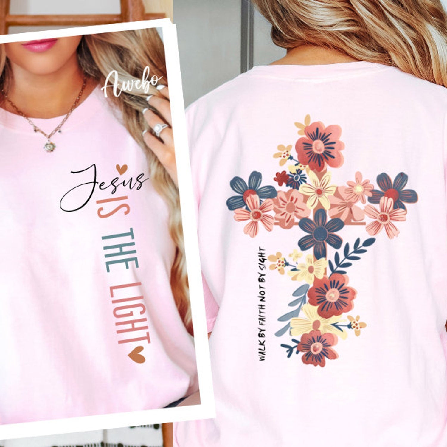 2 sided Jesus is the Light shirt, Floral Christian shirt, Motivational Quotes shirt, Bible Verse shirt, Floral Religious shirt, His Grace is Enough shirt