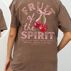 Fruit of The Spirit Christian Shirt, Coquette Pink Bow Cherries Graphic Tee, Trendy Faith Apparel, Back Print Jesus Bible Verse Tshirt Gift