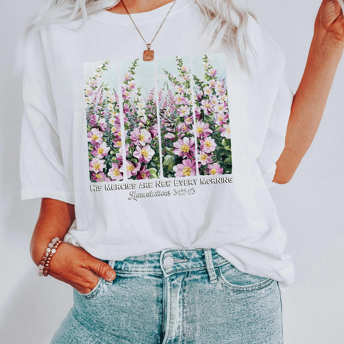 Comfort Colors His Mercies Are New Every Morning T-Shirt, Retro Flower Christian Shirt, Faith Based Clothing, Cozy Bible Verse Quotes Shirt