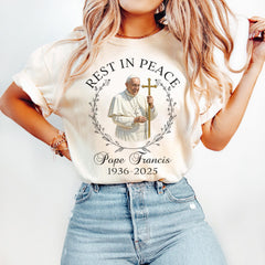 RIP Pope Francis shirt - 1936-2025, Rest In Peace Pope Tribute shirt, Black and White Pope Graphic, Catholic apparel, Pope Memorial shirt