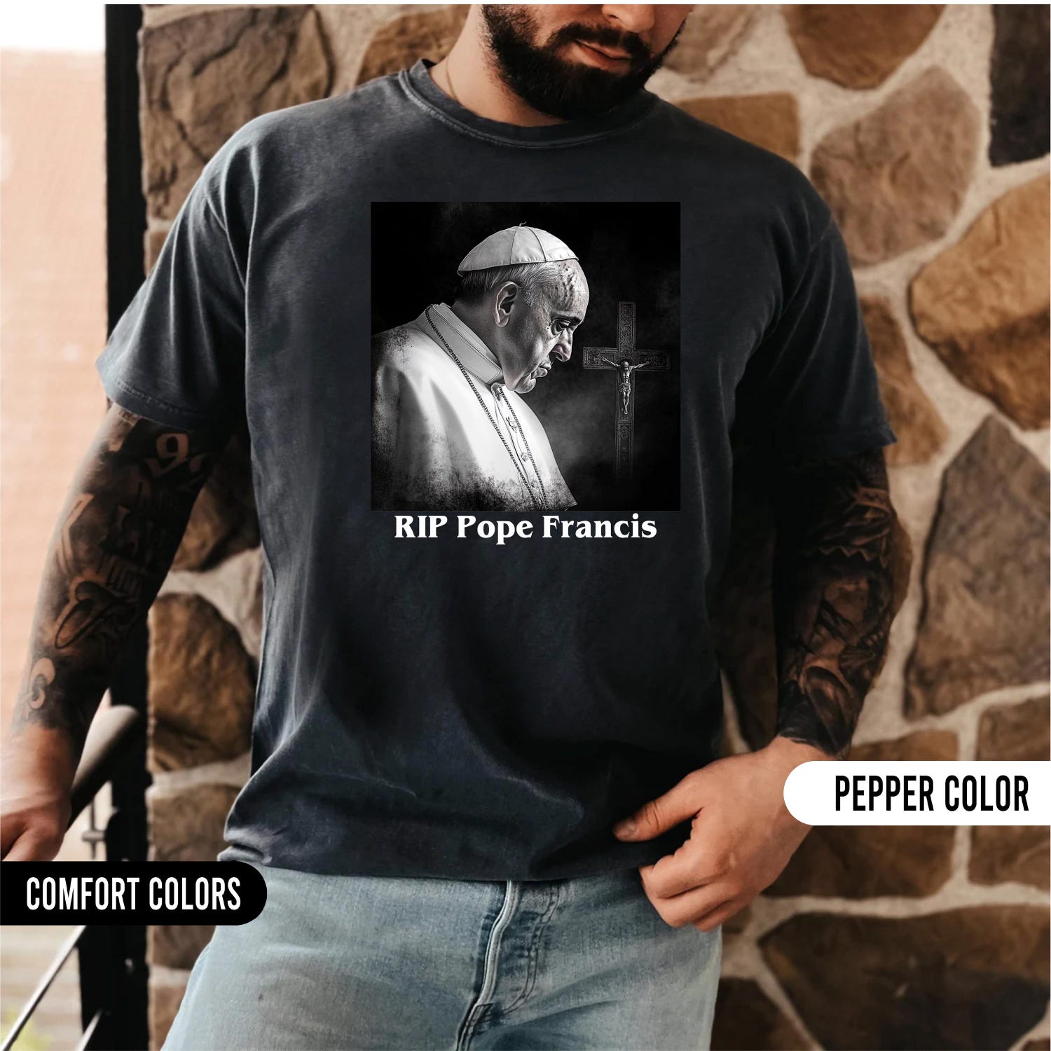 Comfort Colors� Rest In Peace Pope Francis Shirt Catholic Shirt Christian Shirt Vatican Inspired Shirt Rip Pope Francis Catholic Memorial