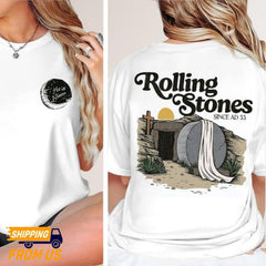 2 sided Rolling Stones Shirt, He Is Risen Shirt, Easter Trendy Shirt, Faith-Based Graphic Tee, Jesus Christ Shirt, Gift For Christian