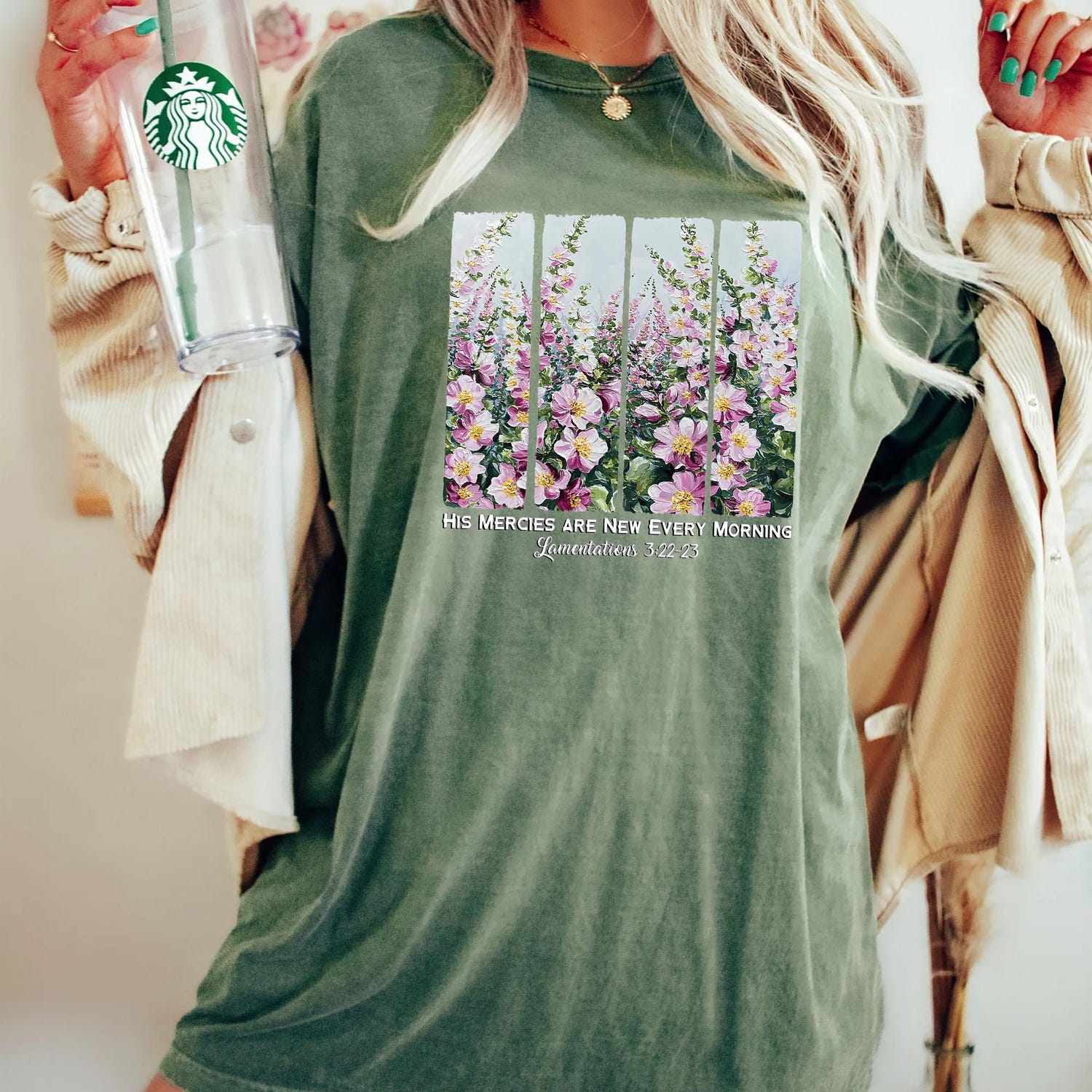 Comfort Colors His Mercies Are New Every Morning T-Shirt, Retro Flower Christian Shirt, Faith Based Clothing, Cozy Bible Verse Quotes Shirt