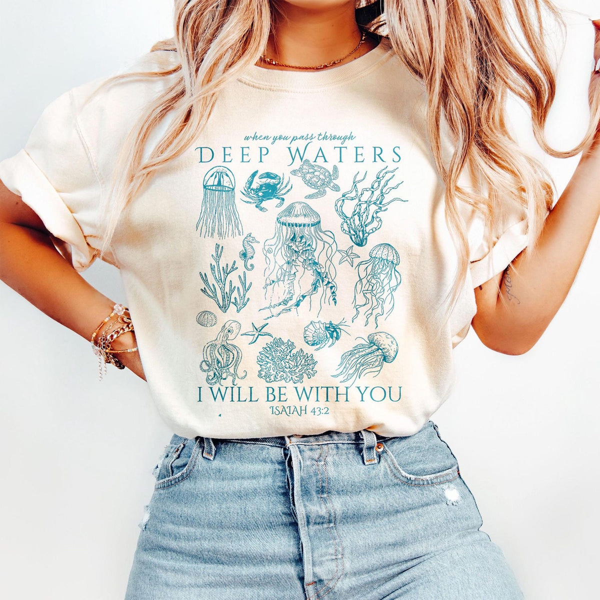 Retro Christian Ocean Animal Shirt, Coastal Sea Life Tee, Trendy Beachy Oversized Scripture Tee, Jesus Bible Verse Shirt, Faith Apparel Gift
