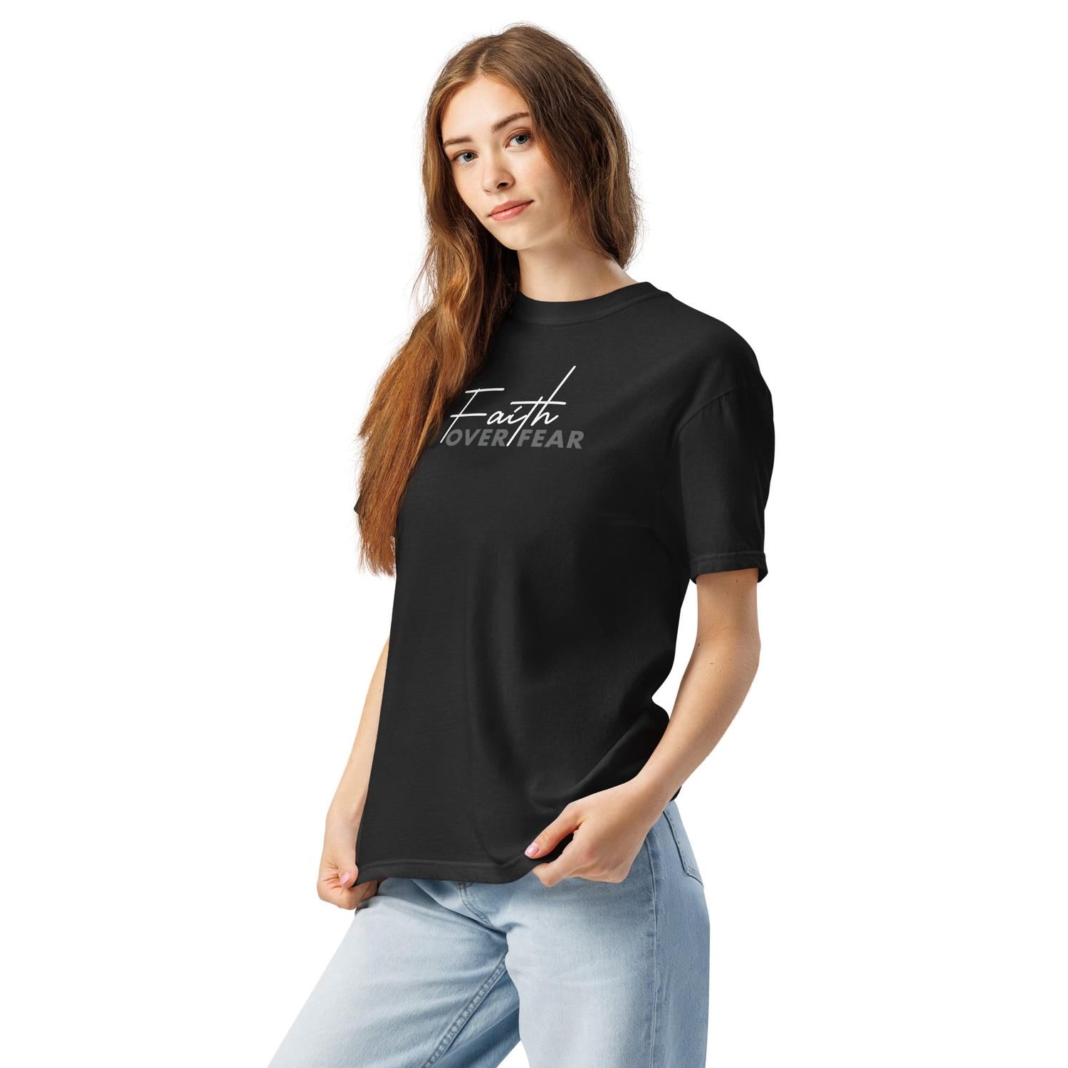 Faith Over Fear T-Shirt | Inspirational Shirt Women | Christian Graphic Tee | Black Trendy Tee | Gift for Her shirts | minimalist faith tee
