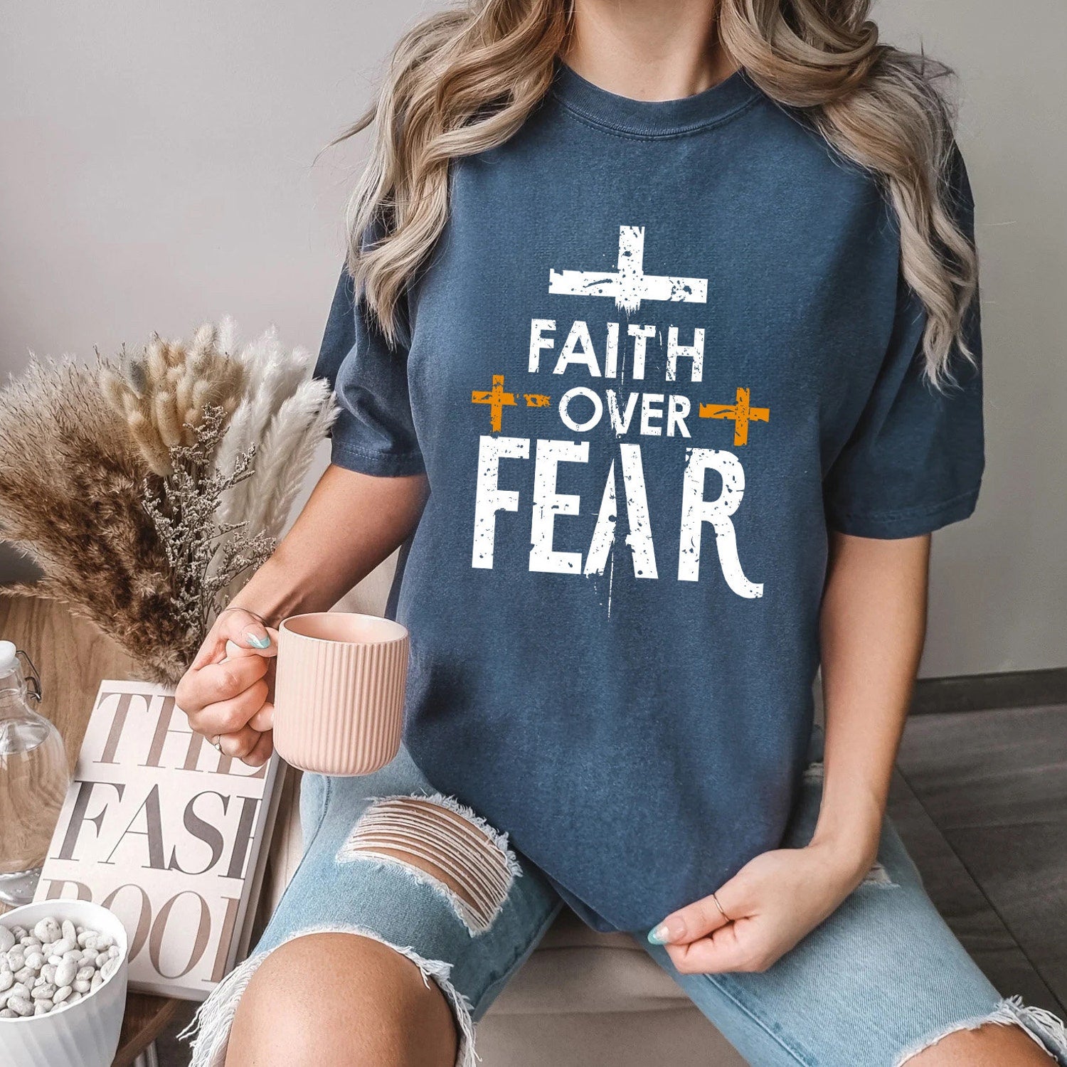 FAITH OVER FEAR shirt, Retro Christian apparel, Mental Health Shirt, Inspirational Quotes shirt