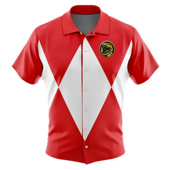 Red Ranger Mighty Morphin Power Rangers Button Up Hawaiian Shirt