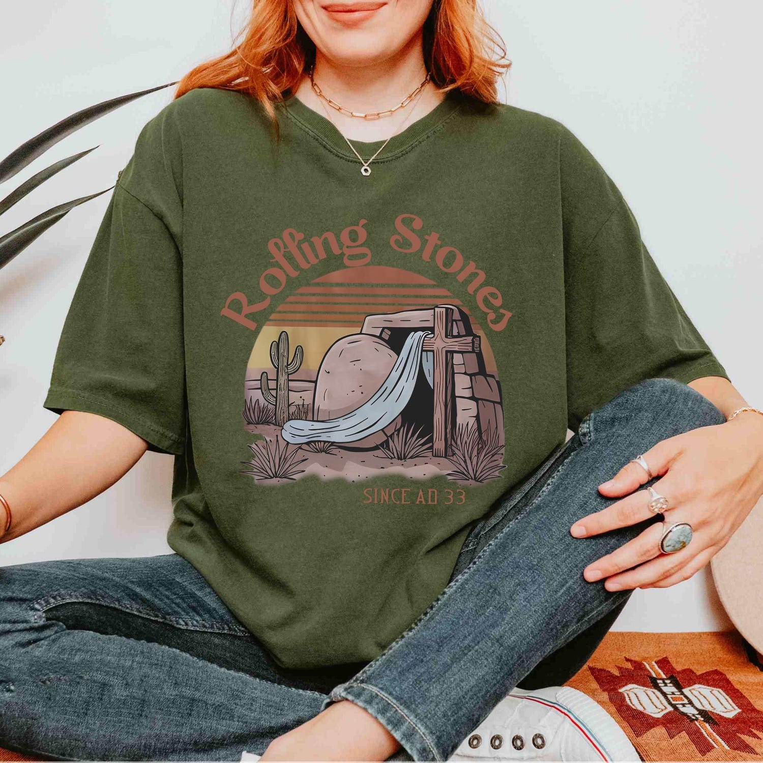 Retro Rolling Stones Shirt, Trendy Easter Clothing T-shirt, Jesus Christ Shirt, Tee Gift For Christian, Faith-Based Graphic T-shirt