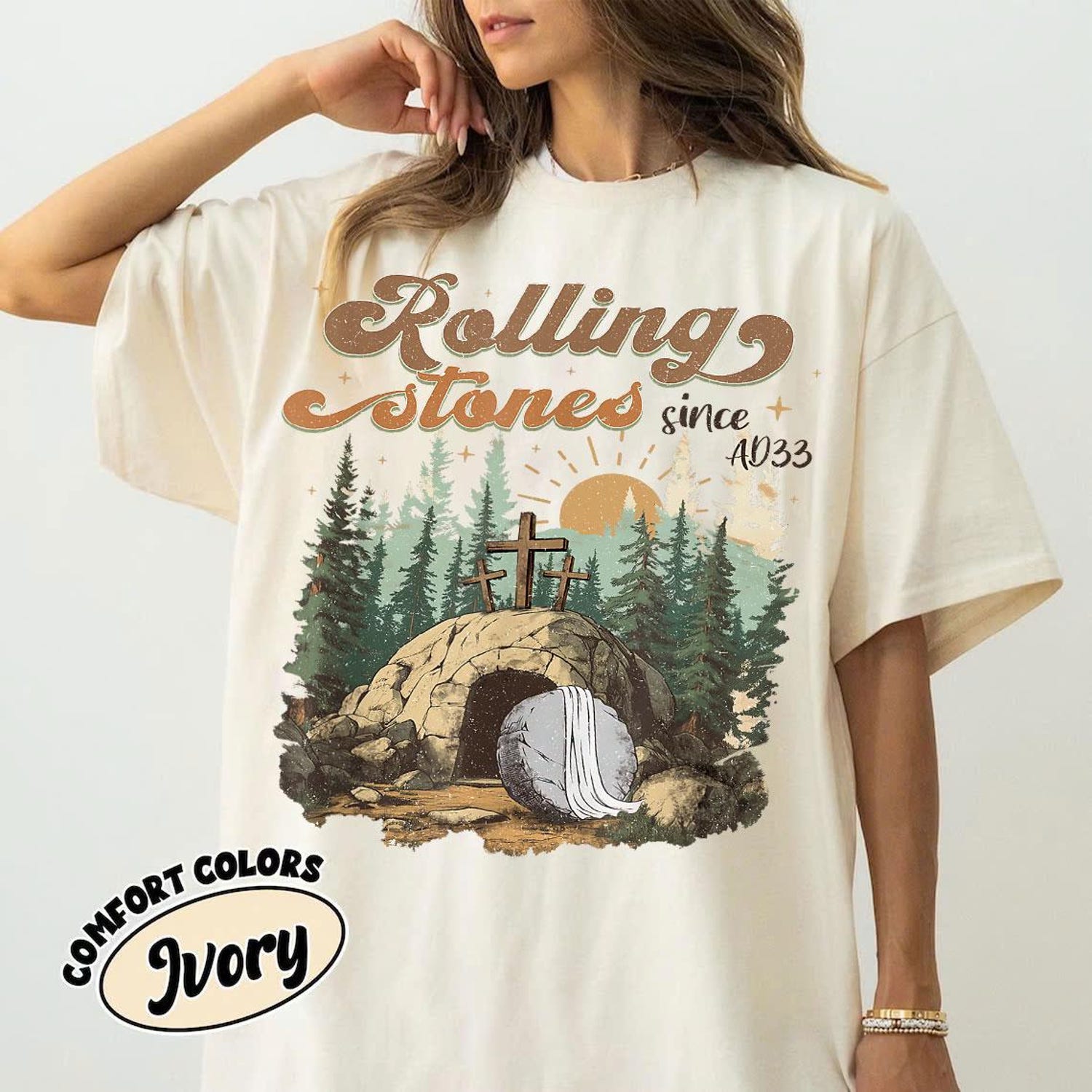 Comfort Colors Rolling Stones T-Shirt, Trendy Easter Clothing, Jesus Christ Shirt, Gift For Christian, Faith-Based Graphic Tee, Gift For Her