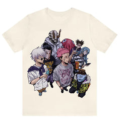 a group of anime characters on a white t - shirt