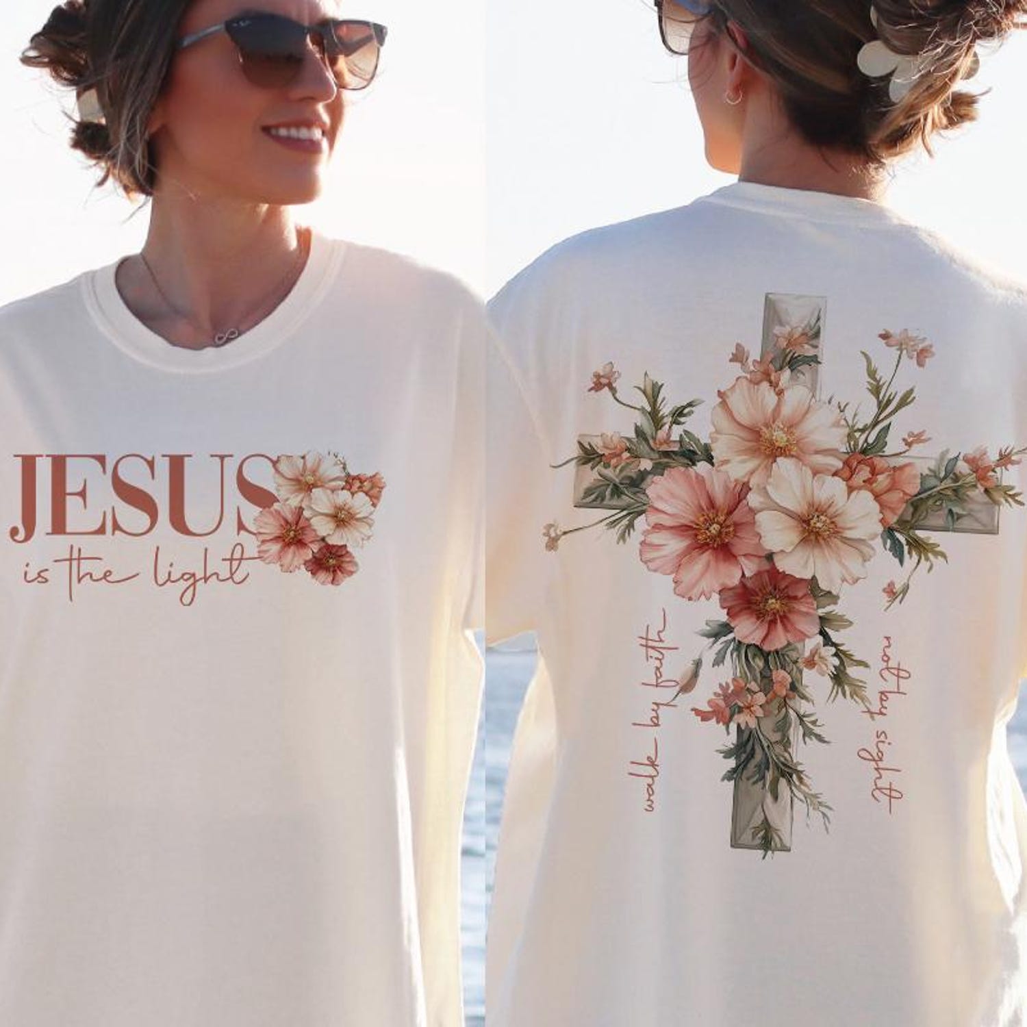 2 sided Jesus is the Light shirt, Floral Christian shirt, Motivational Quotes shirt, Bible Verse shirt, Floral Religious shirt, His Grace is Enough shirt