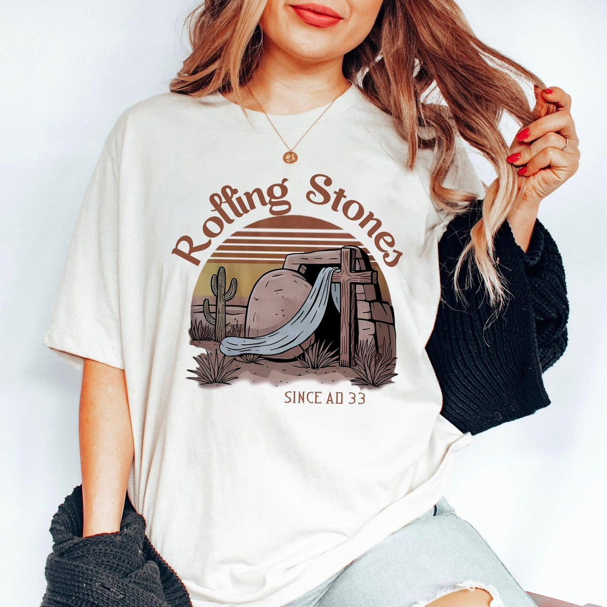 Retro Rolling Stones Shirt, Trendy Easter Clothing T-shirt, Jesus Christ Shirt, Tee Gift For Christian, Faith-Based Graphic T-shirt