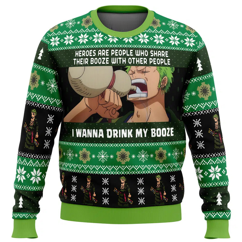 I Wanna Drink My Booze Zoro One Piece Ugly Christmas Sweater