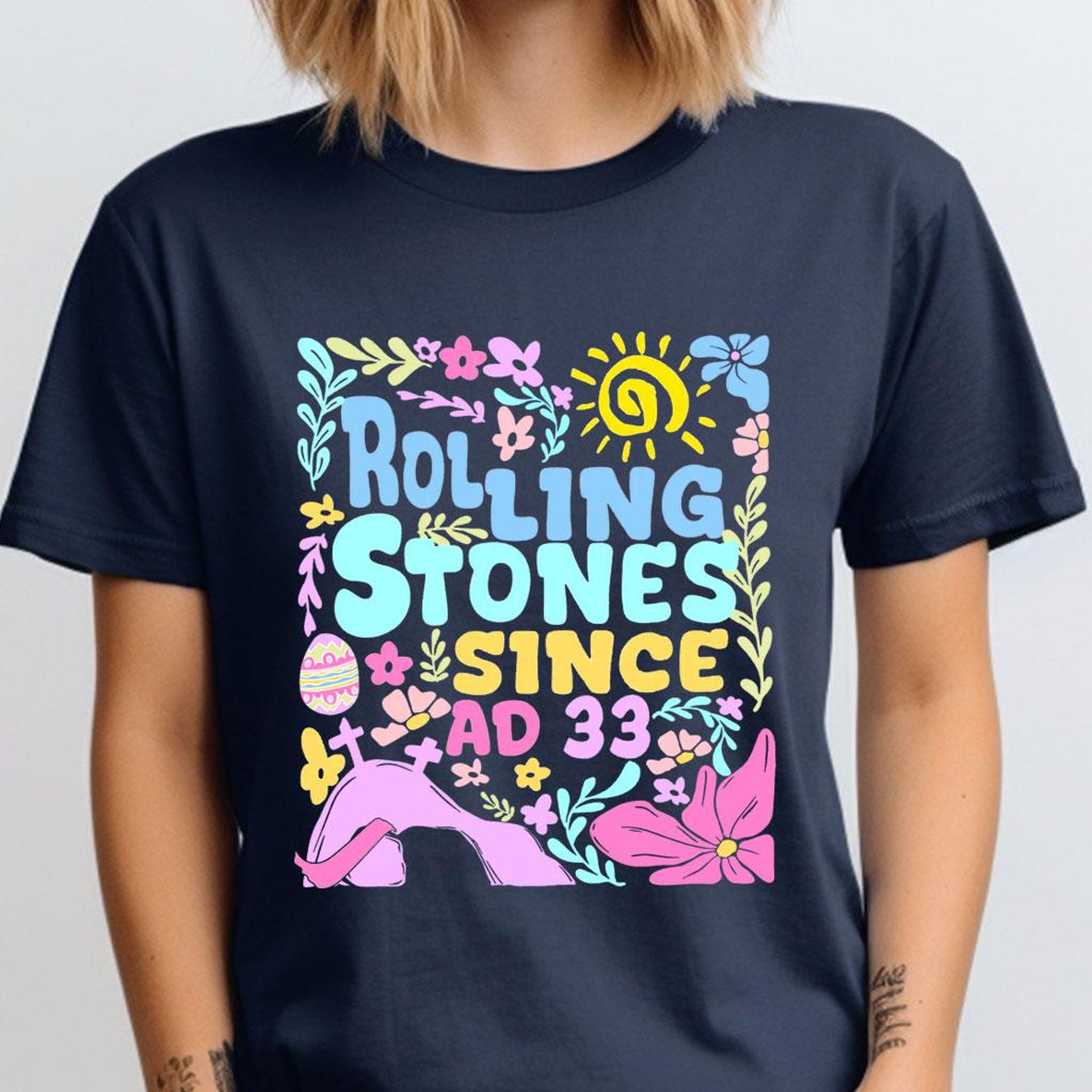Flower Christian Easter Rolling Stones Shirt, Retro Easter Christian Jesus Shirt, Retro Since AD 33 Shirt, He is Risen Shirt