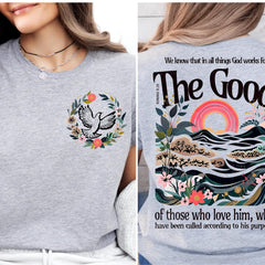 2 sided We Know That In All Things God Works For The Good Shirt, Jesus Tee, Christian Shirt, Inspirational T-shirt, Faith Sweatshirt, Faith Love Tee