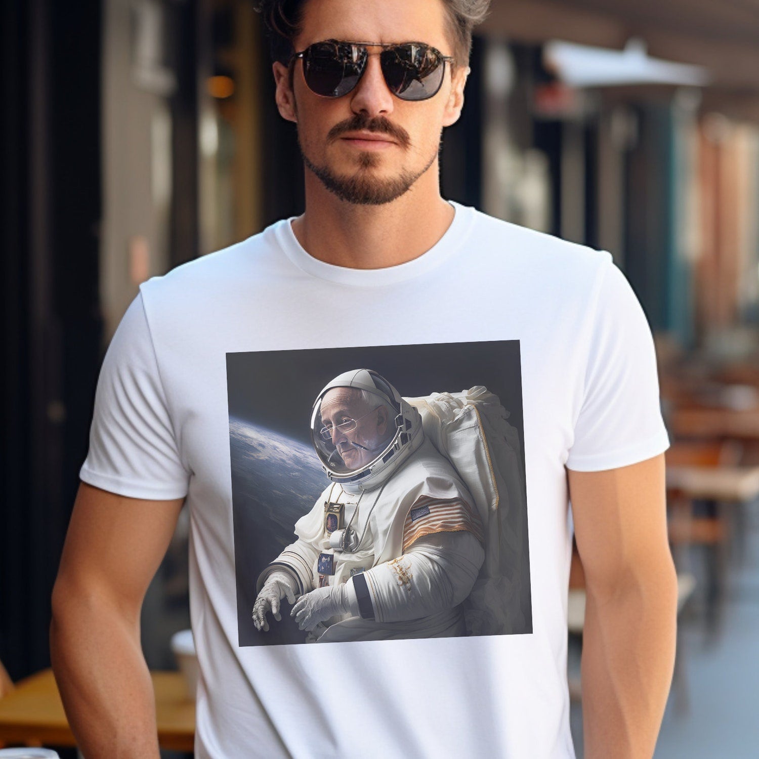 Space-Themed Pope Francis astronaut Tee, Ethical & Sustainable 100% US Cotton, Classic Comfort Fit, Itch-Free Label, Gildan Quality - Unisex