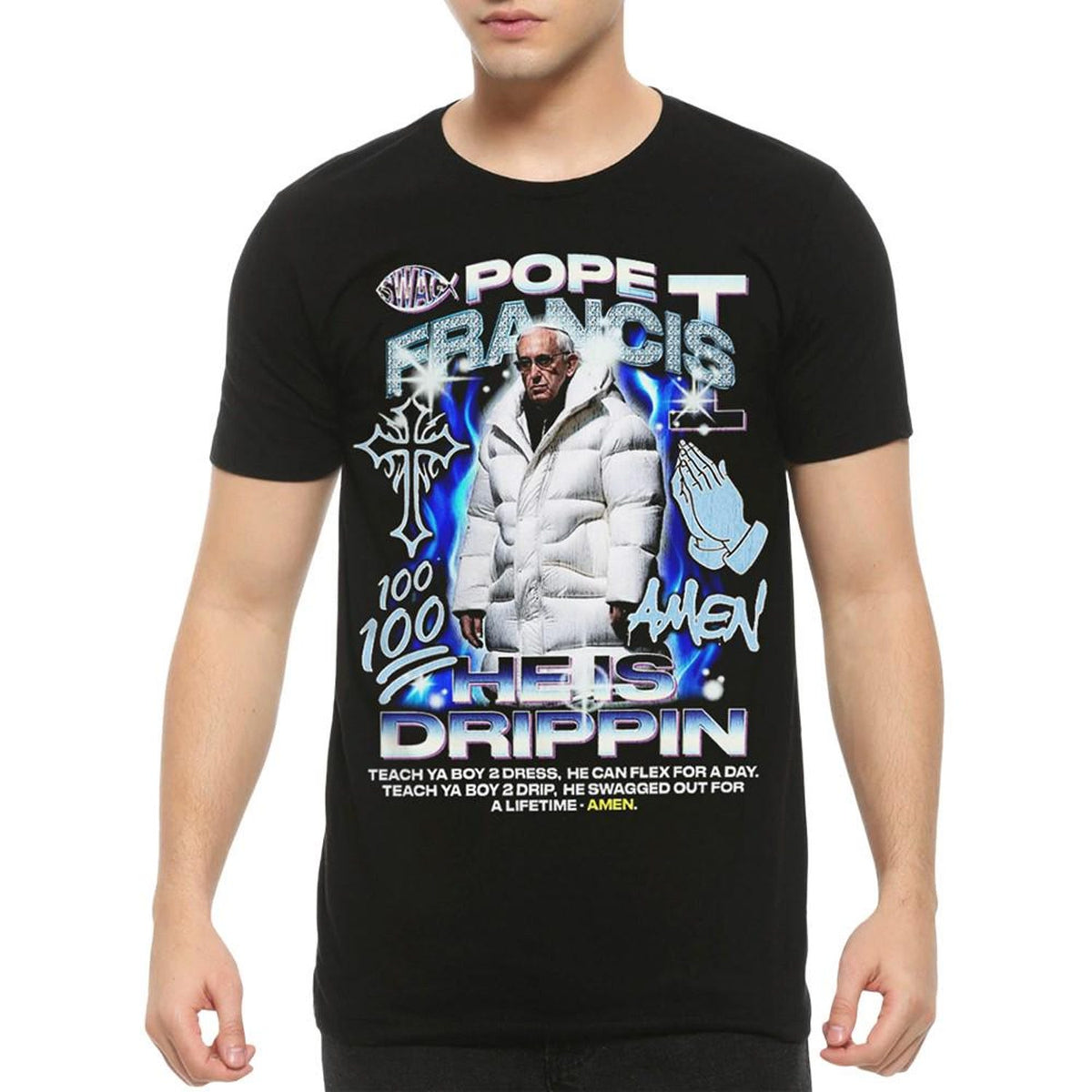 Pope Francis He Is Drippin Cool Hip-Hop Style T-Shirt, Men's Women's Sizes (DSN-89991)