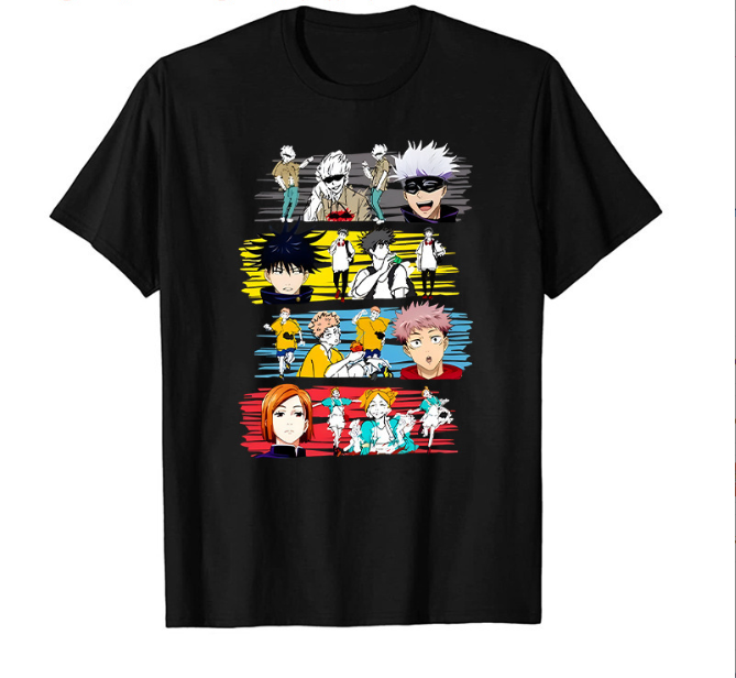 a black t - shirt with anime characters on it