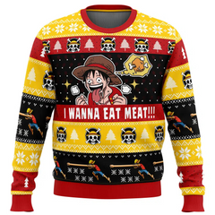 I Want To Eat Meat Luffy One Piece Ugly Christmas Sweater