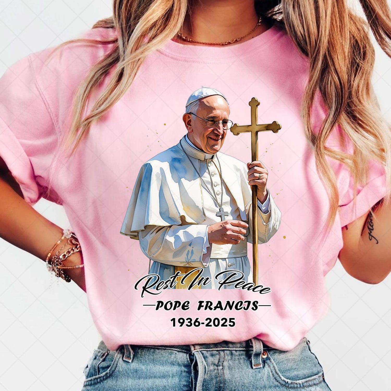 Rest In Peace Pope Francis shirt - 1936-2025, Pope Tribute apparel with Cross, Religious shirt, Catholic apparel, Pope Memorial shirt