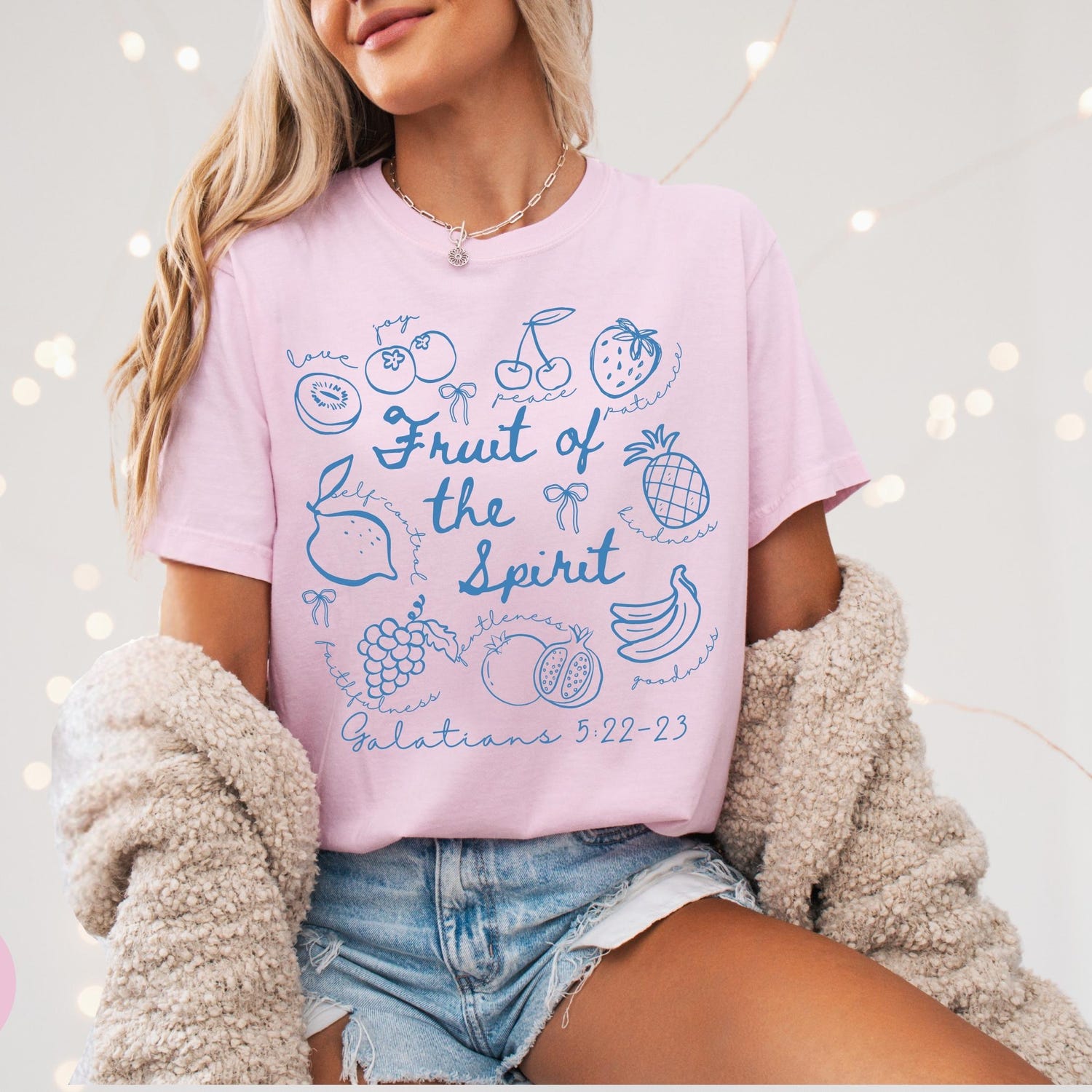 Fruit of the Spirit Christian Tshirt, Doodle Bible Verse Shirt, Preppy Oversized Beach Tee, Trendy Farmer's Market Jesus Faith Apparel